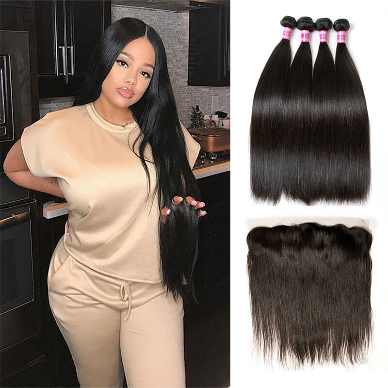 straight hair bundles with closure free part