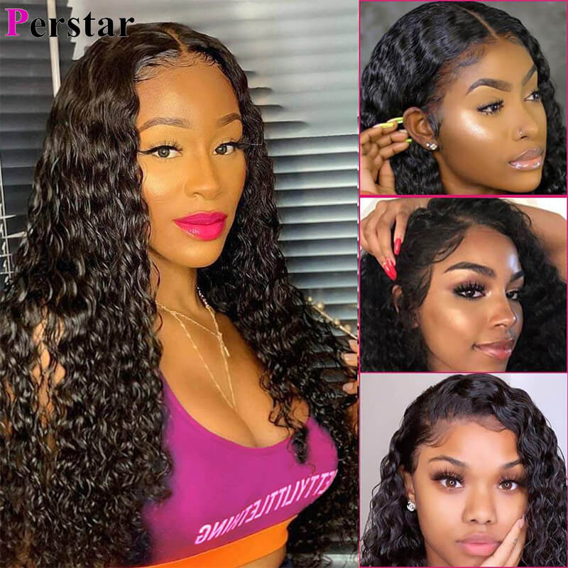 human hair water wave lace frontal wig