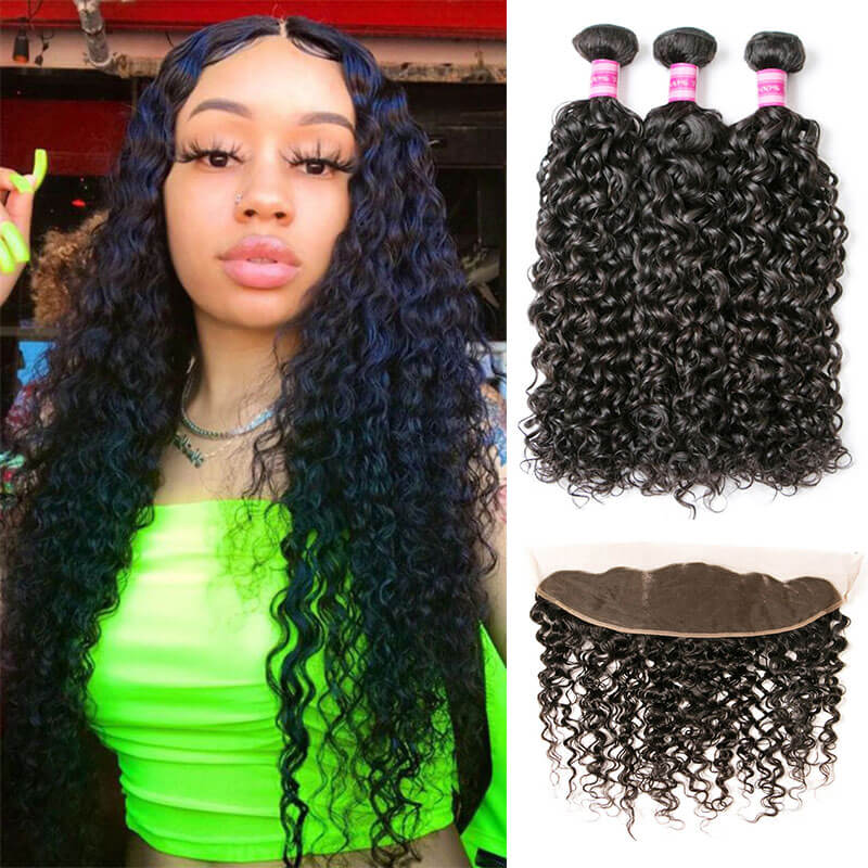 water wave remy hair bundles with frontal