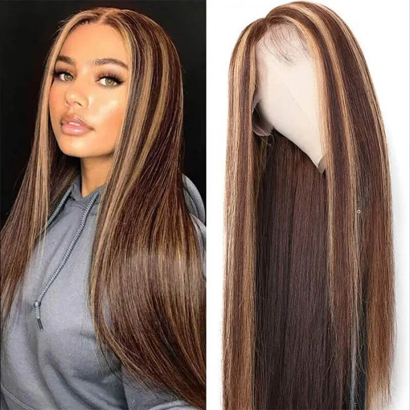 straight human hair highlight color wig