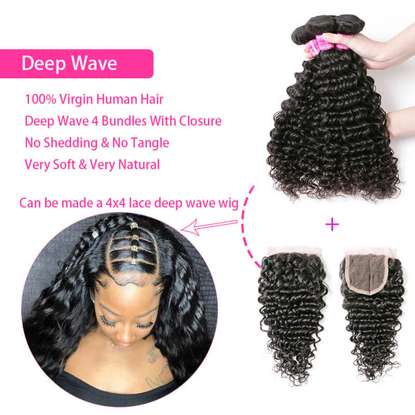 human hair bundles with closure deep wave
