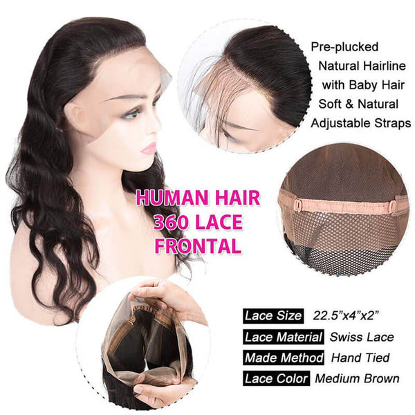 body wave human hair 360 lace frontal