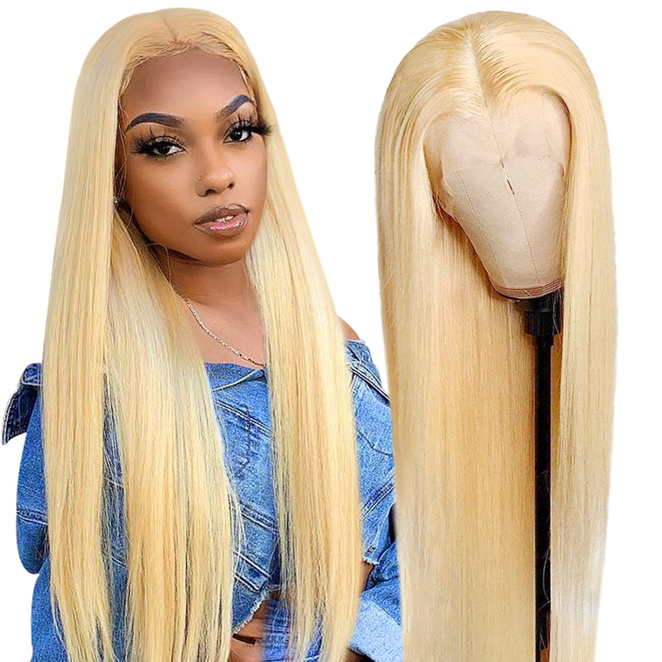 10A 613 Blonde Straight Human Hair 360 Lace Frontal Wigs With Baby Hair